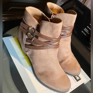 Jezebel Tan Ankle Boots with Dual Buckle Straps